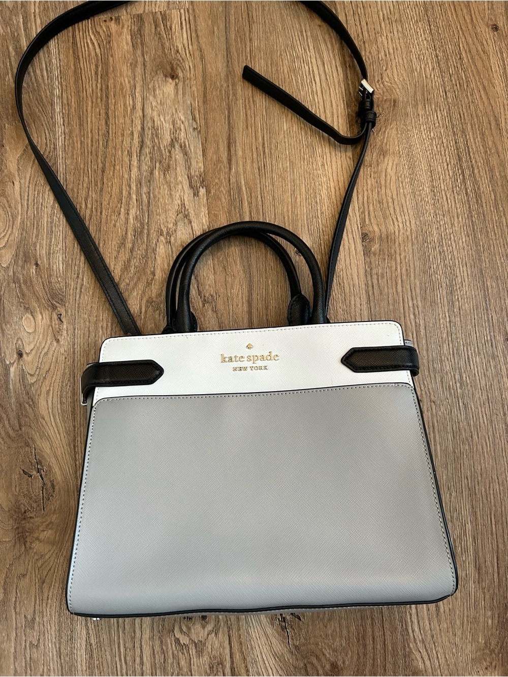 kate spade Gray, White & Black Leather Satchel